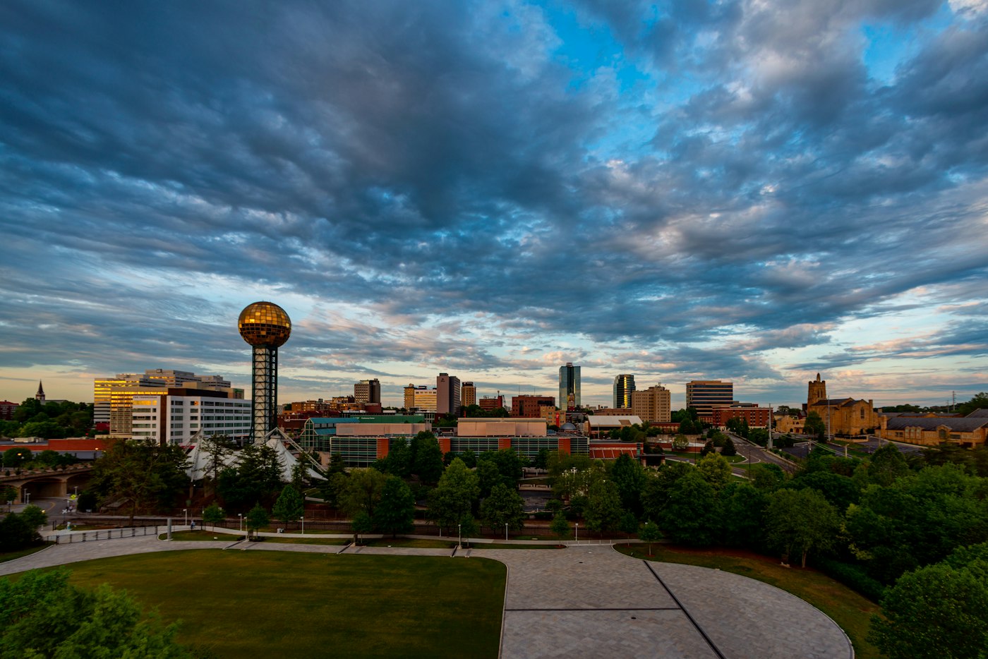 Downtown Knoxville skyline and World's Fair Park